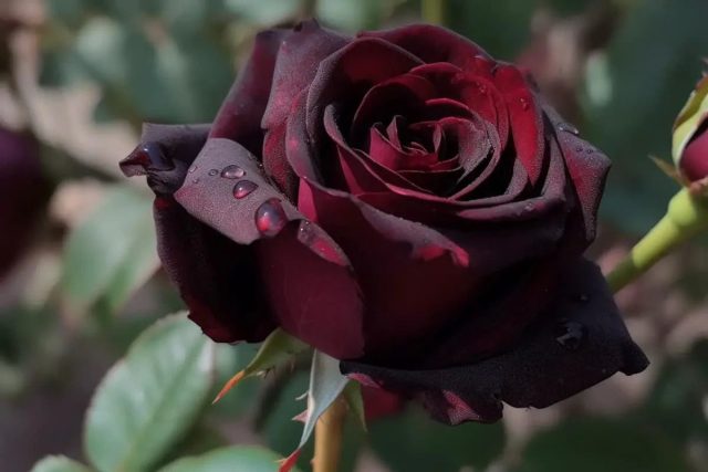 Глубокие бархатистые темно-красные цветки «Блэк Маджик» (Rosa 'Black Magic') имеют золотистые тычинки, отогнутые лепестки и легкий аромат. Глубокие бархатистые темно-красные цветки «Блэк Маджик» (Rosa 'Black Magic') имеют золотистые тычинки, отогнутые лепестки и легкий аромат.